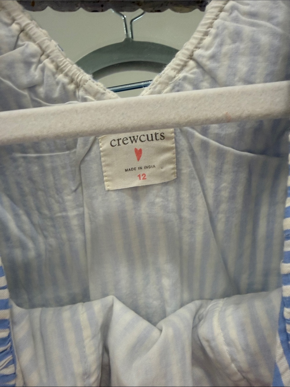 Crewcuts Blue & White Striped Ruffle-Shoulder Casual Dress - Picture 2 of 5